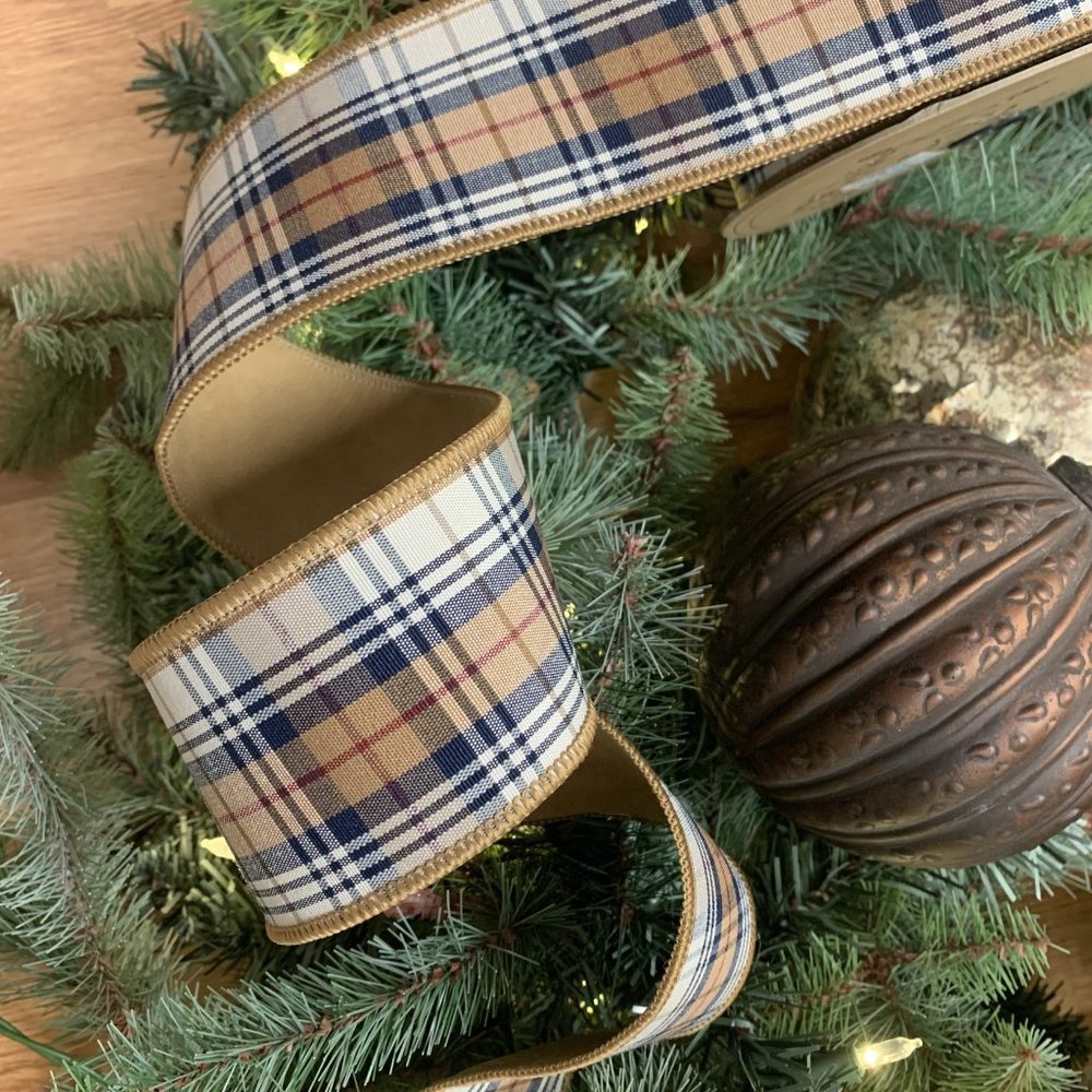 COPY - New Designer D. Stevens Fine Ribbons Plaid Blue Tan Worn Leather Fall 2.…